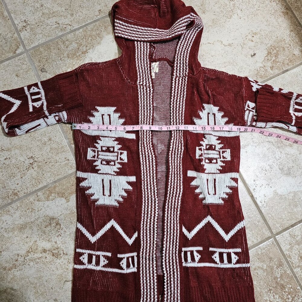Hippie Rose Medium Red Southwest Boho Open Front Drape Cardigan Hoodie Sweater - Picture 7 of 7